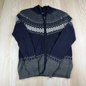 Gant Mens Navy Wool Blend Fair Isle Holiday Full Zip Knit Sweater Jacket Size S